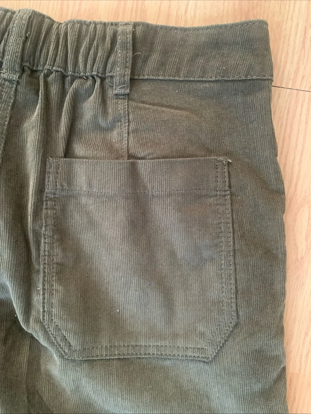 Forever 21 Olive Green Corduroy Straight Leg Cargo Pants Hippie Elastic Waist S